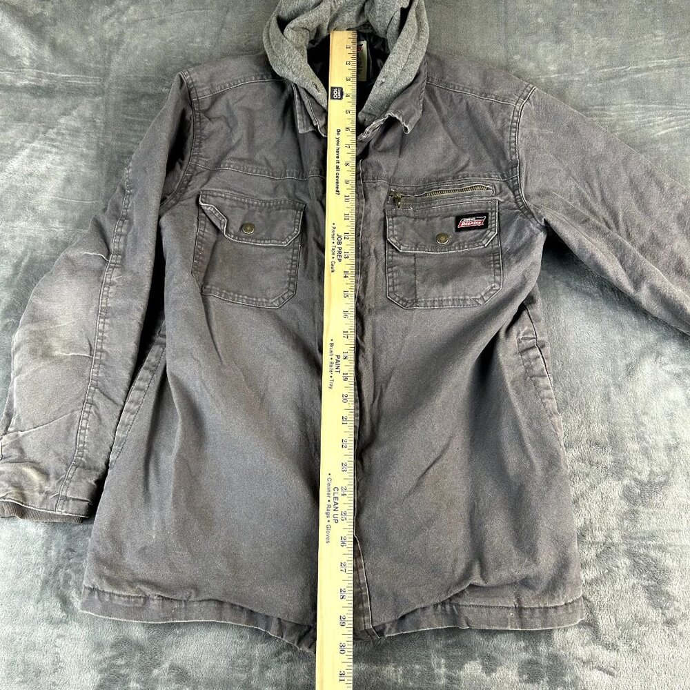 Dickies Jacket Mens Medium Gray Hooded Chore Shacket Utility Zip Snap - Picture 5 of 9